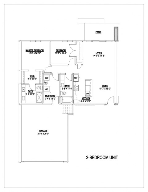 Floor plan for 2 beds, 2 baths, 1292 sqft
